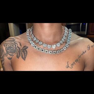 Two piece iced.  Out Diamond CZ Miami Cuban Link Chain, 2PCS Cluster15MM…